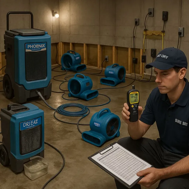 Structural Drying and Dehumidification process in Wallis, TX